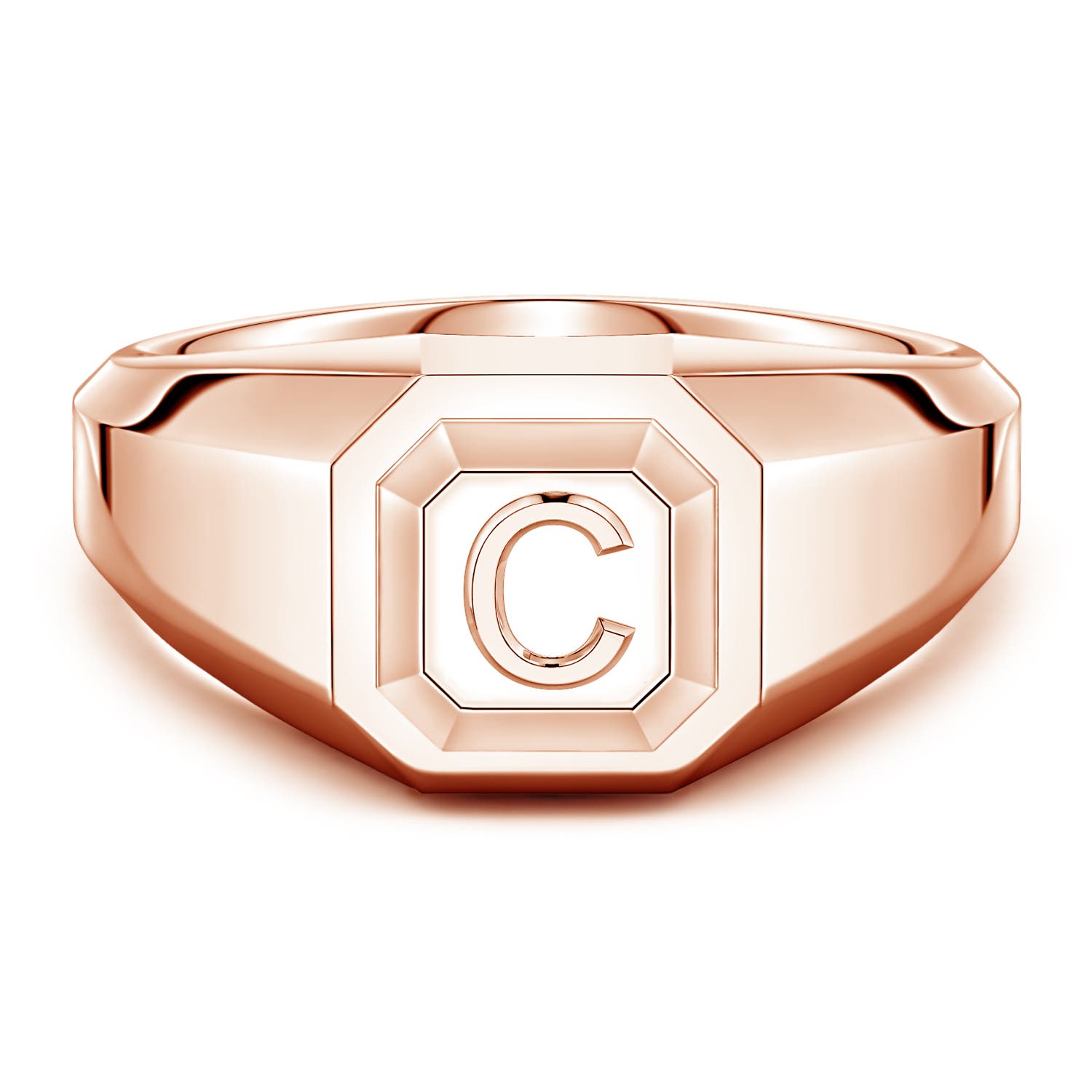 Men's Capital 'C' Octagon Signet Ring in Rose Gold