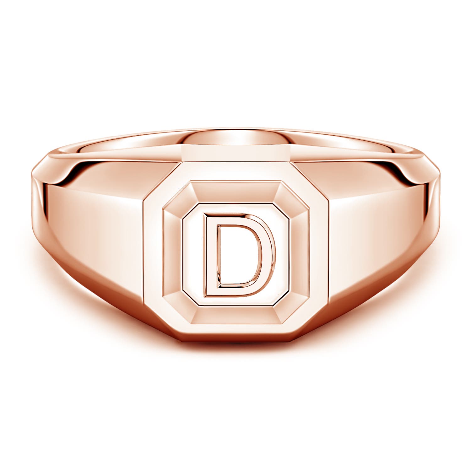 Men's Capital 'D' Octagon Signet Ring in Rose Gold