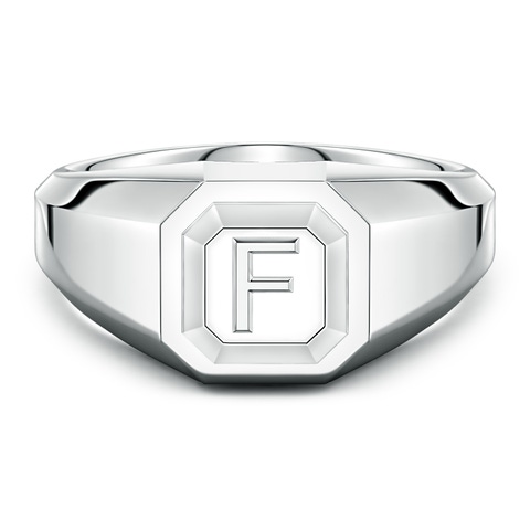 Men's Capital 'F' Octagon Signet Ring in P950 Platinum