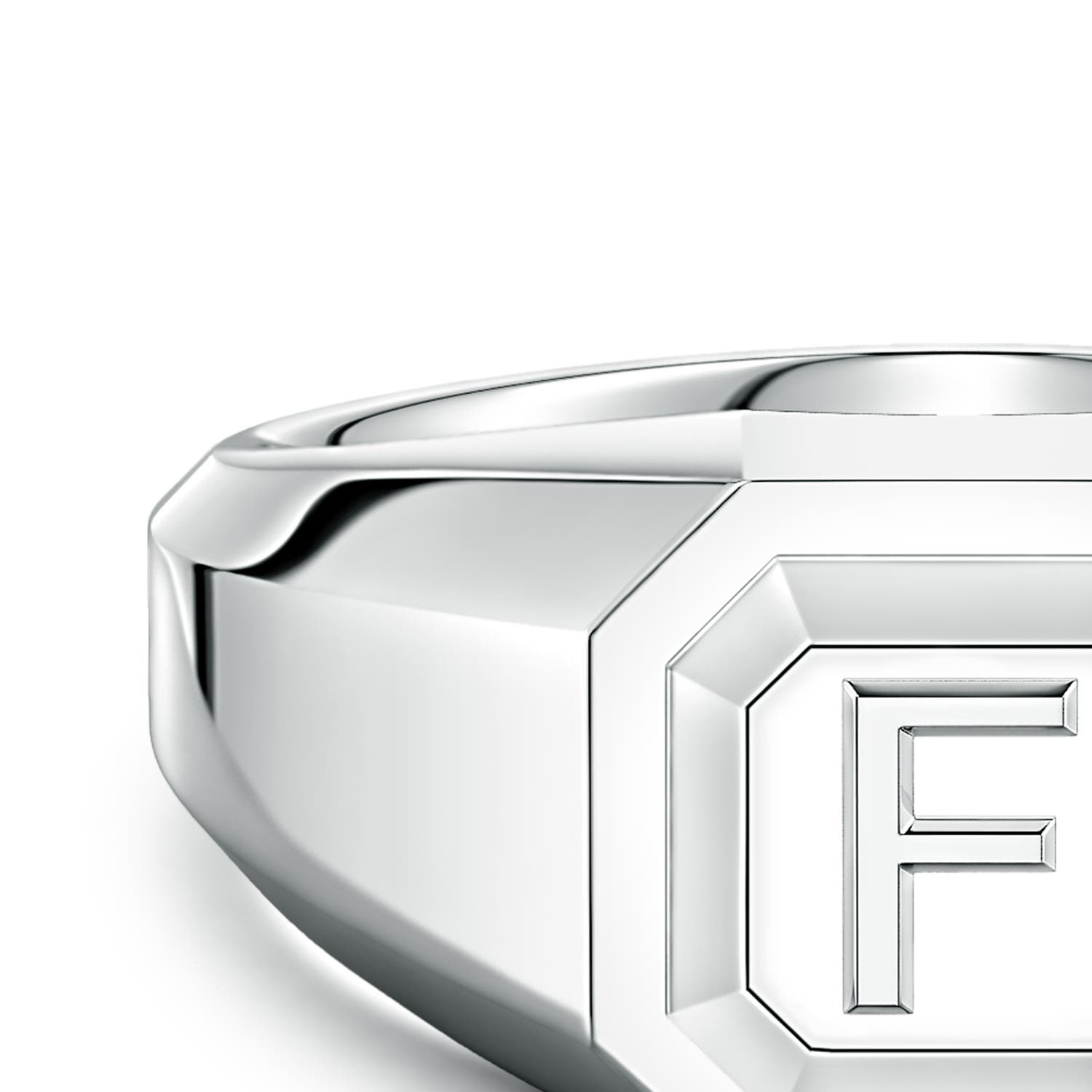 Men's Capital 'F' Octagon Signet Ring in P950 Platinum - side 5