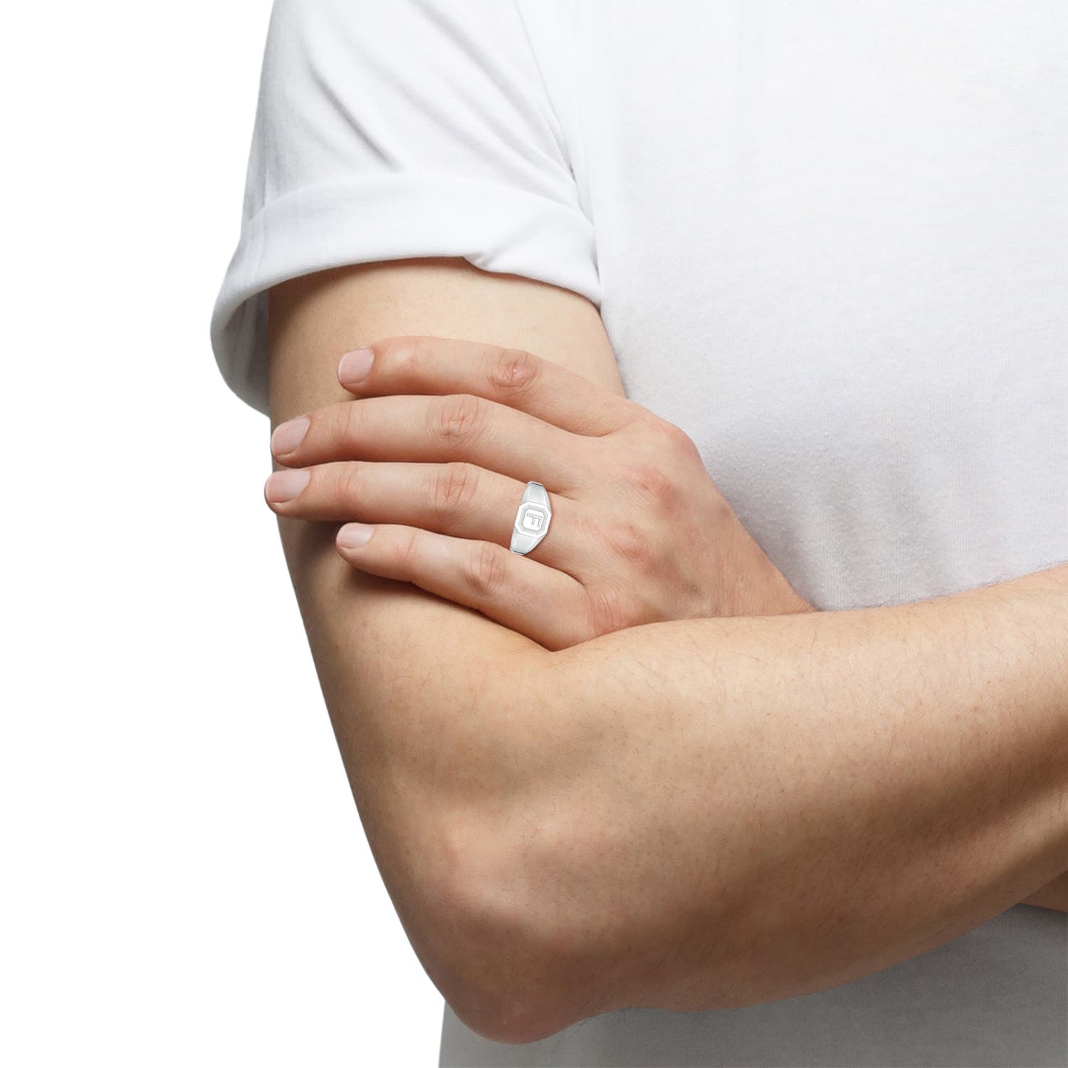 Men's Capital 'F' Octagon Signet Ring in P950 Platinum - body_view 1