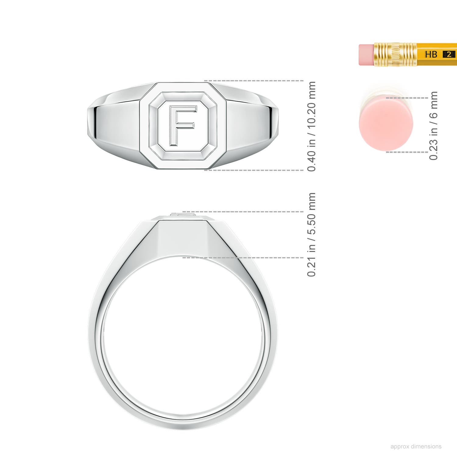 Men's Capital 'F' Octagon Signet Ring in P950 Platinum - ruler