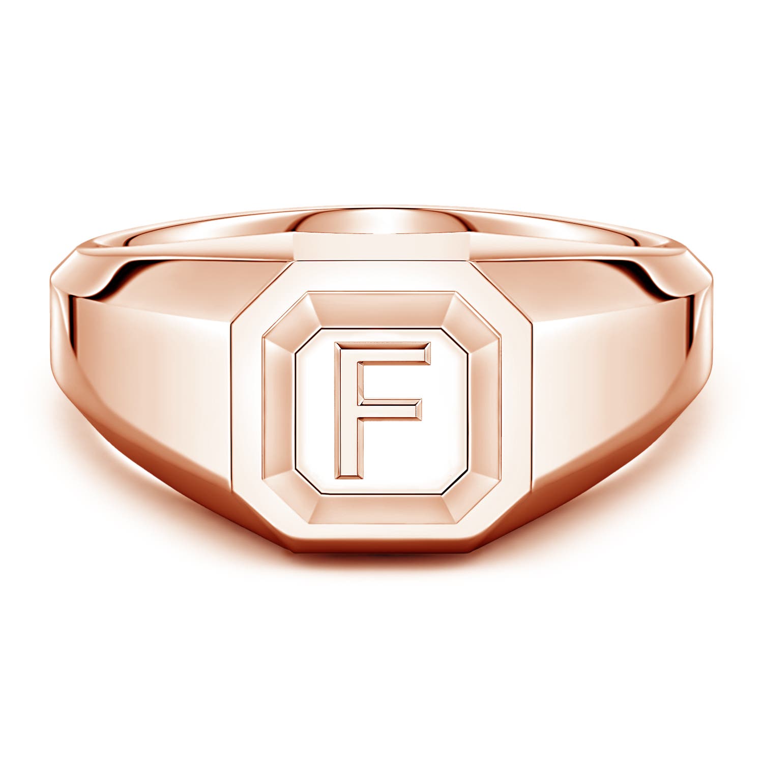 Men's Capital 'F' Octagon Signet Ring in Rose Gold