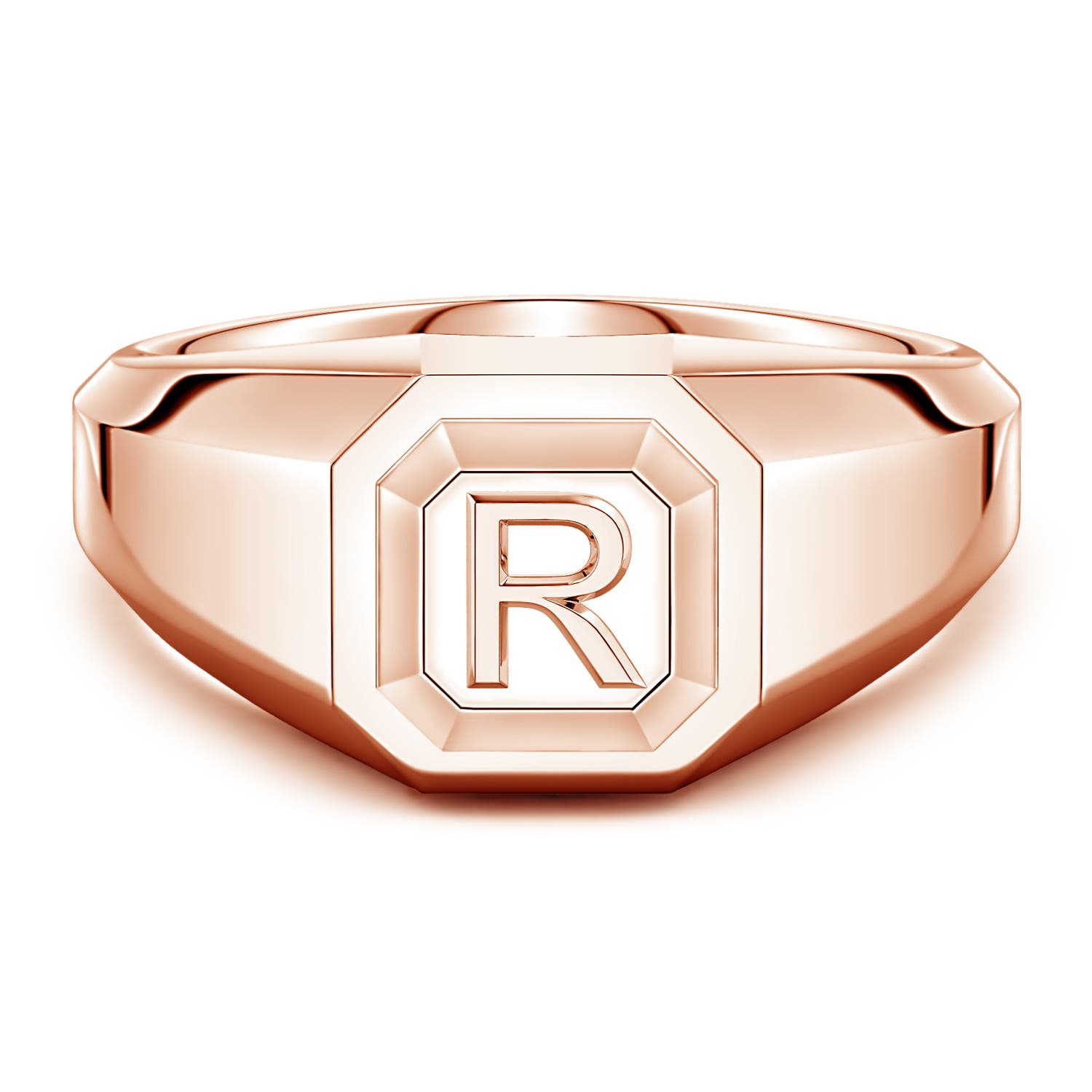 Signet Ring Letter R Men's Capital 'R' Octagon Signet Ring