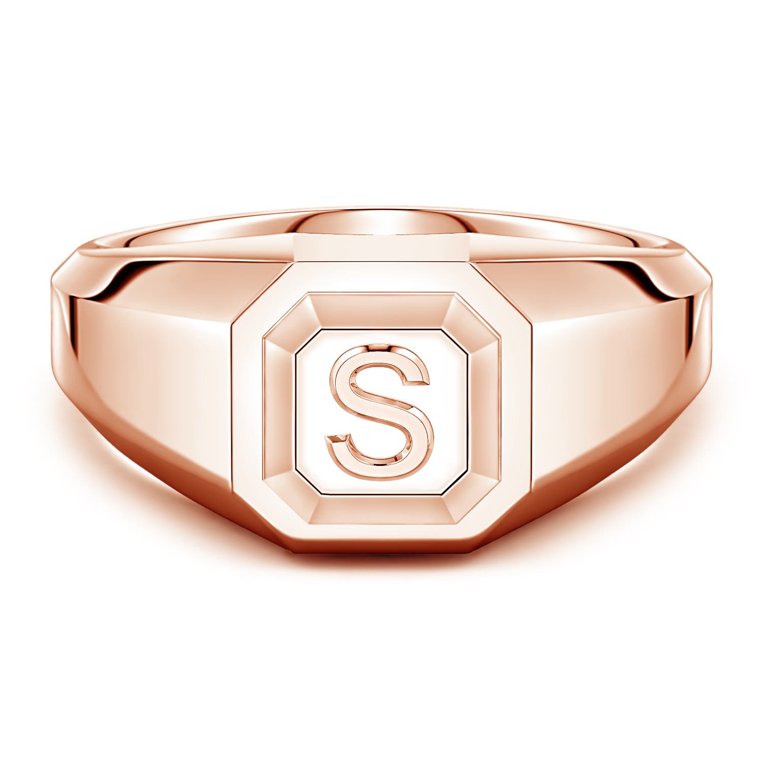 Men's Capital 'S' Octagon Signet Ring in Rose Gold