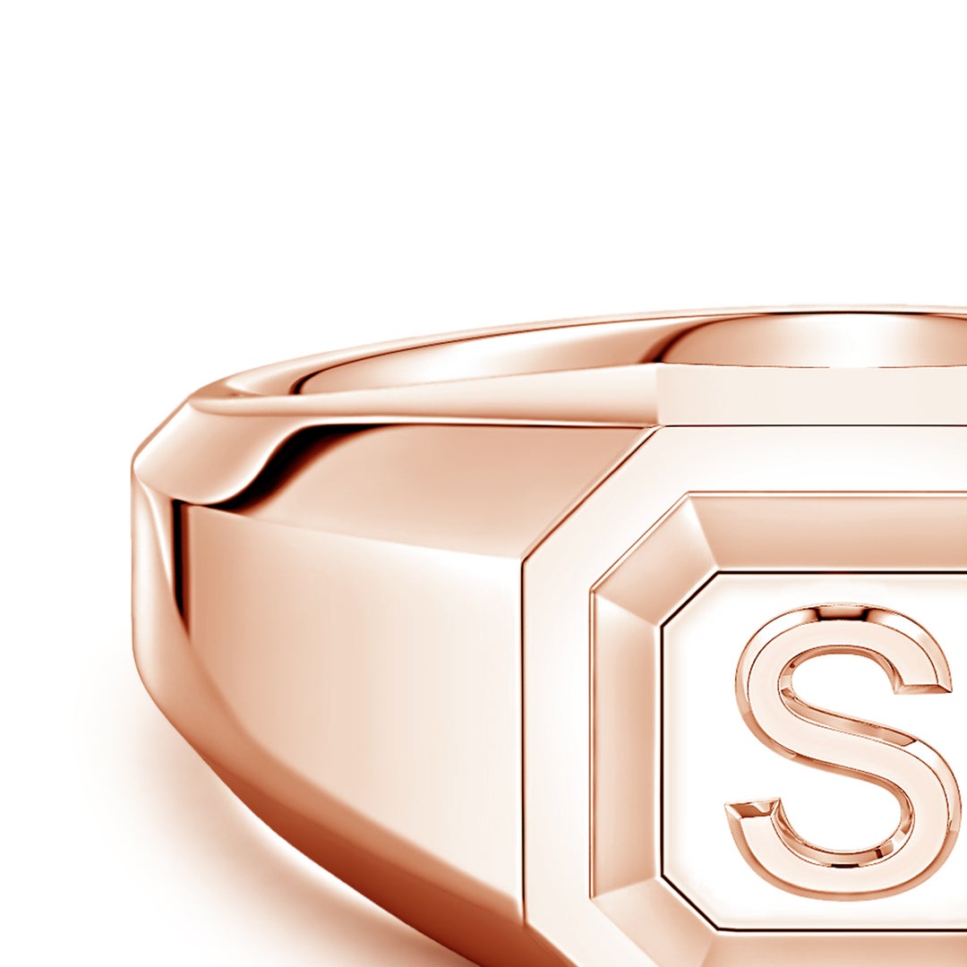 Men's Capital 'S' Octagon Signet Ring in Rose Gold - side 5