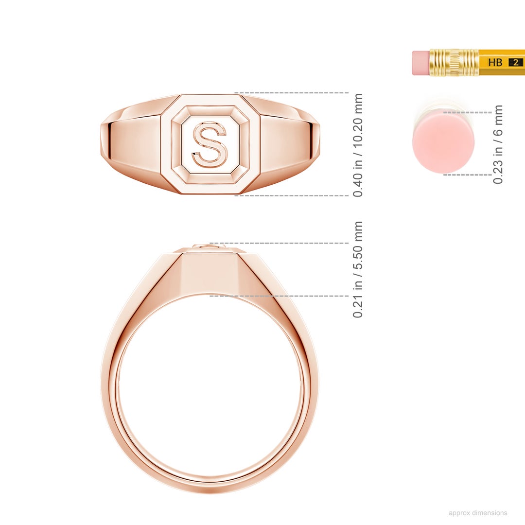 Men's Capital 'S' Octagon Signet Ring in Rose Gold - ruler