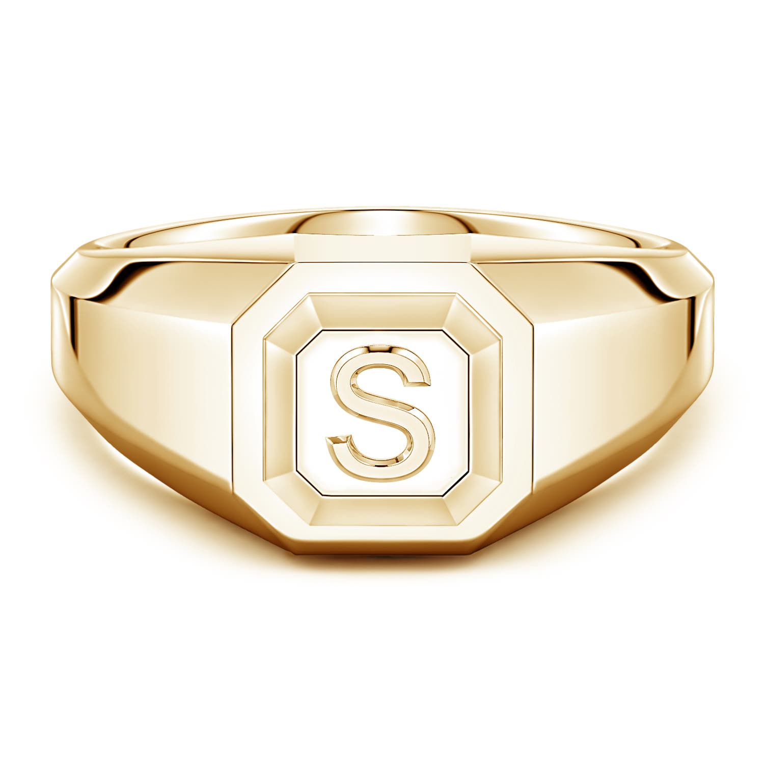 Men's Capital 'S' Octagon Signet Ring in Yellow Gold