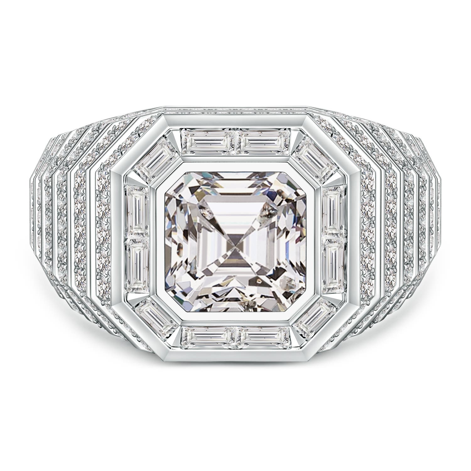 Angara 5.17 CTW Asscher-Cut Diamond Men's Cocktail Ring in 18K White Gold