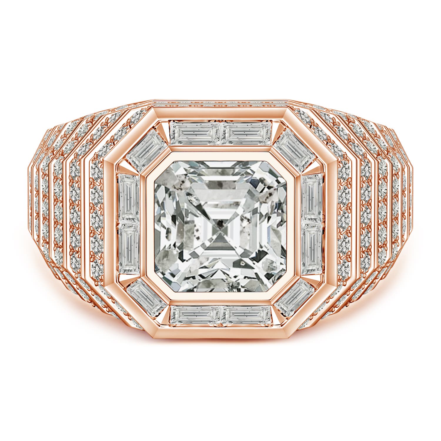 Angara 5.17 CTW Asscher-Cut Diamond Men's Cocktail Ring in 18K Rose Gold