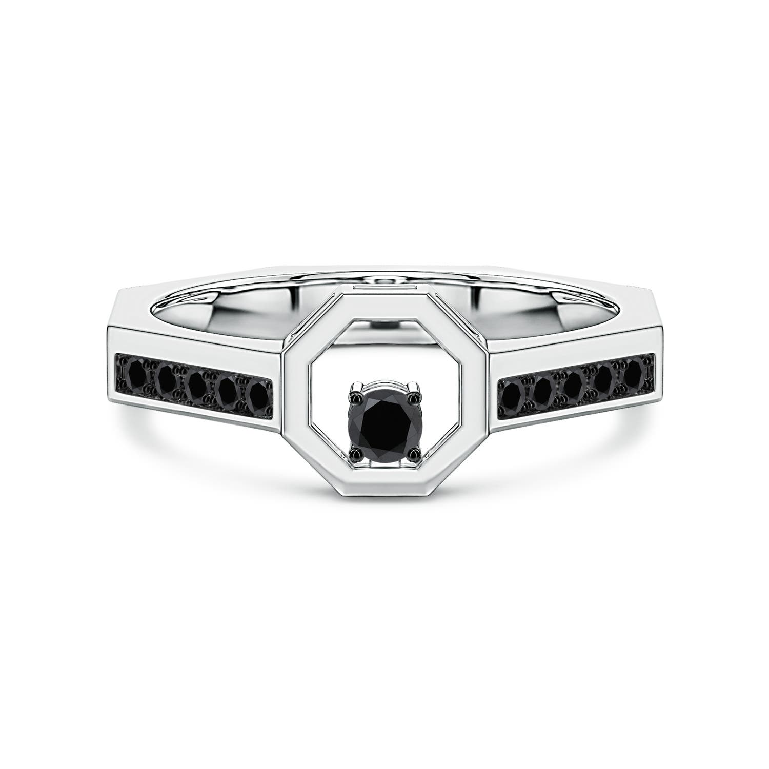3mm AA Enhanced Black Diamond Octagon Open Frame Men's Ring in White Gold