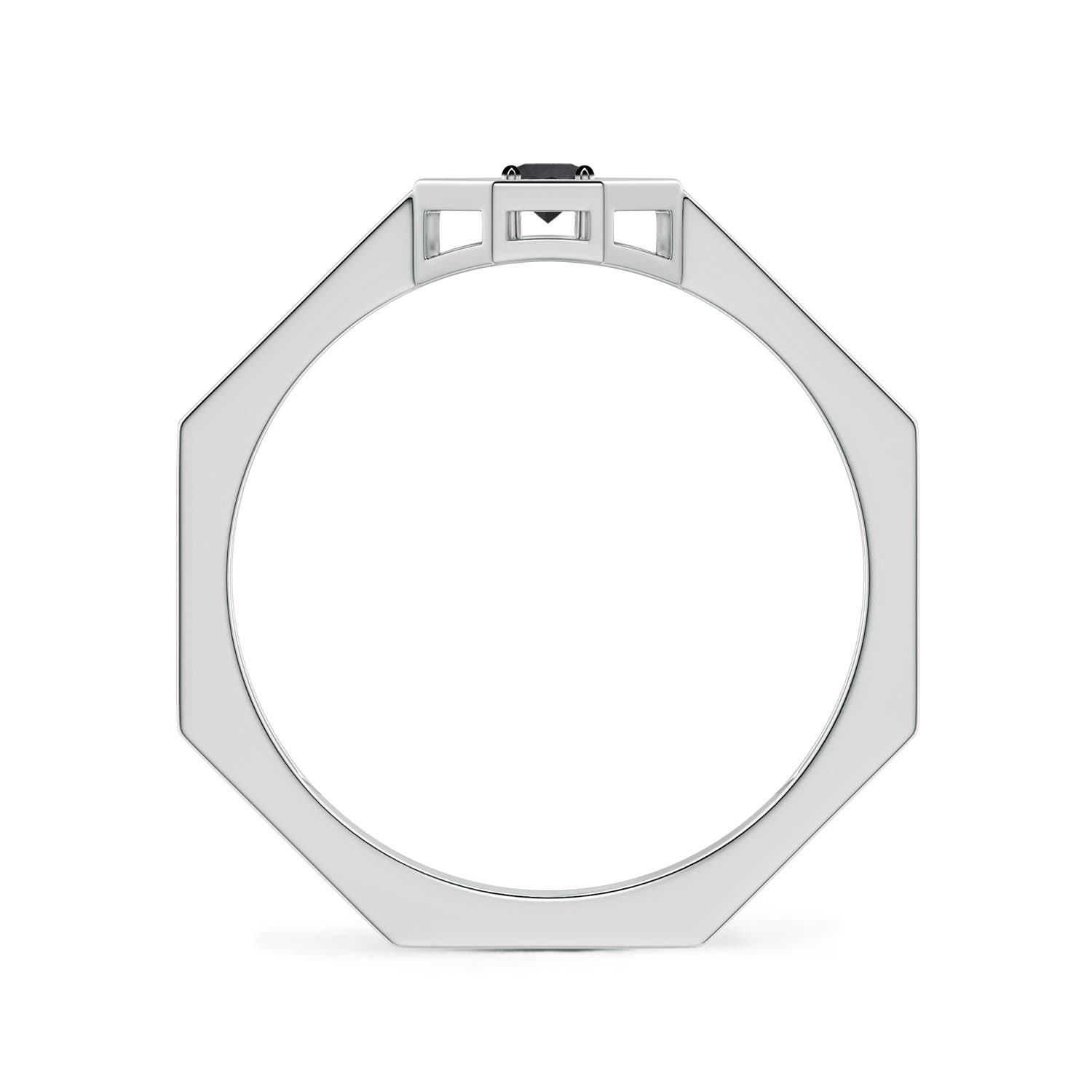 3mm AA Enhanced Black Diamond Octagon Open Frame Men's Ring in White Gold