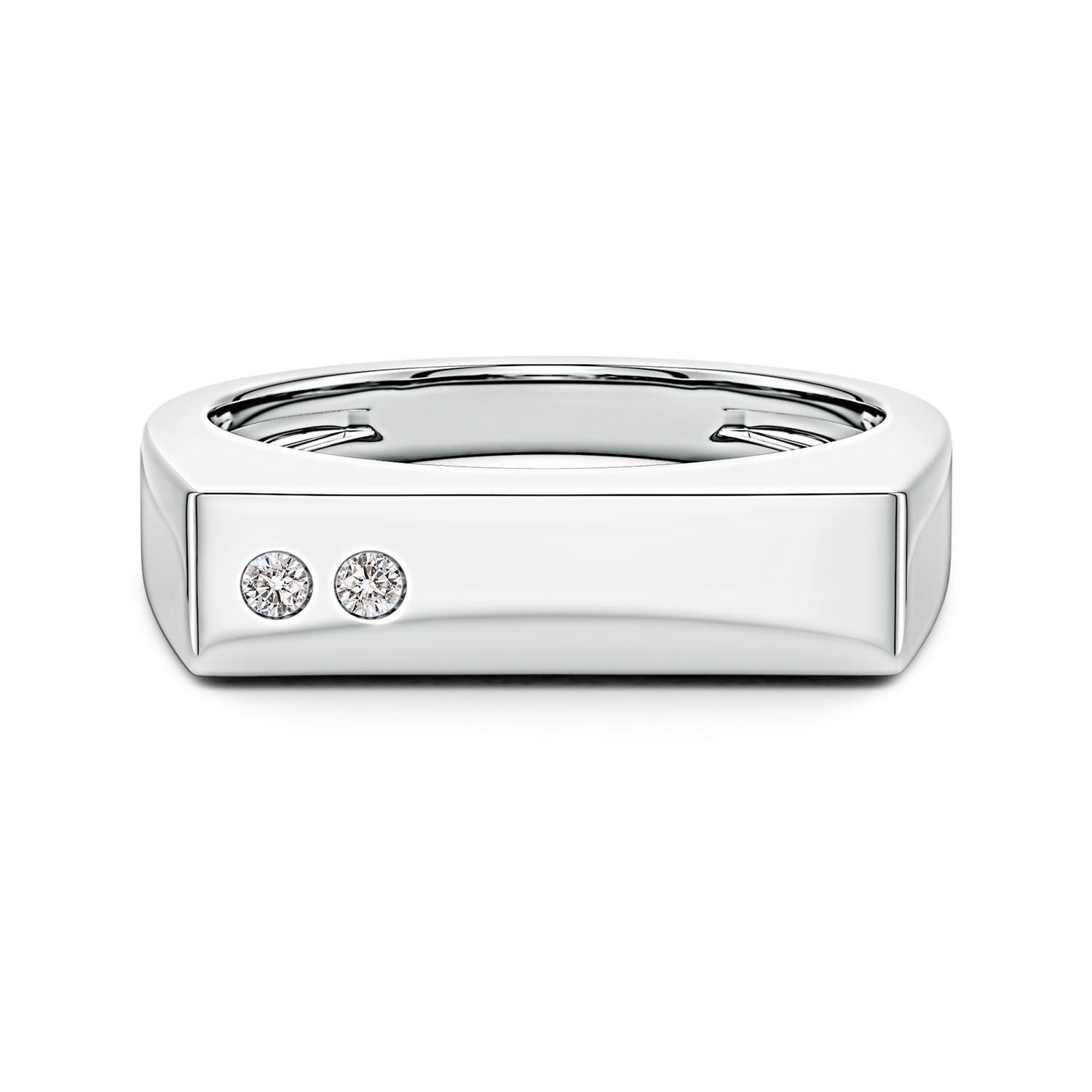 Angara 2 MM Flush-Set Diamond Men's Rectangular Signet Ring in Silver