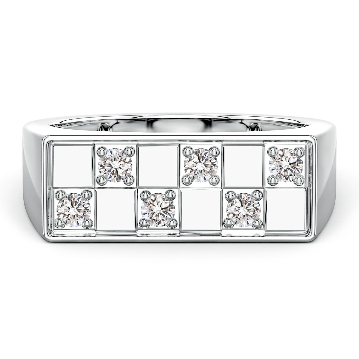 Angara 0.35 CTW Diamond Checkerboard Inspired Men's Signet Ring in Silver