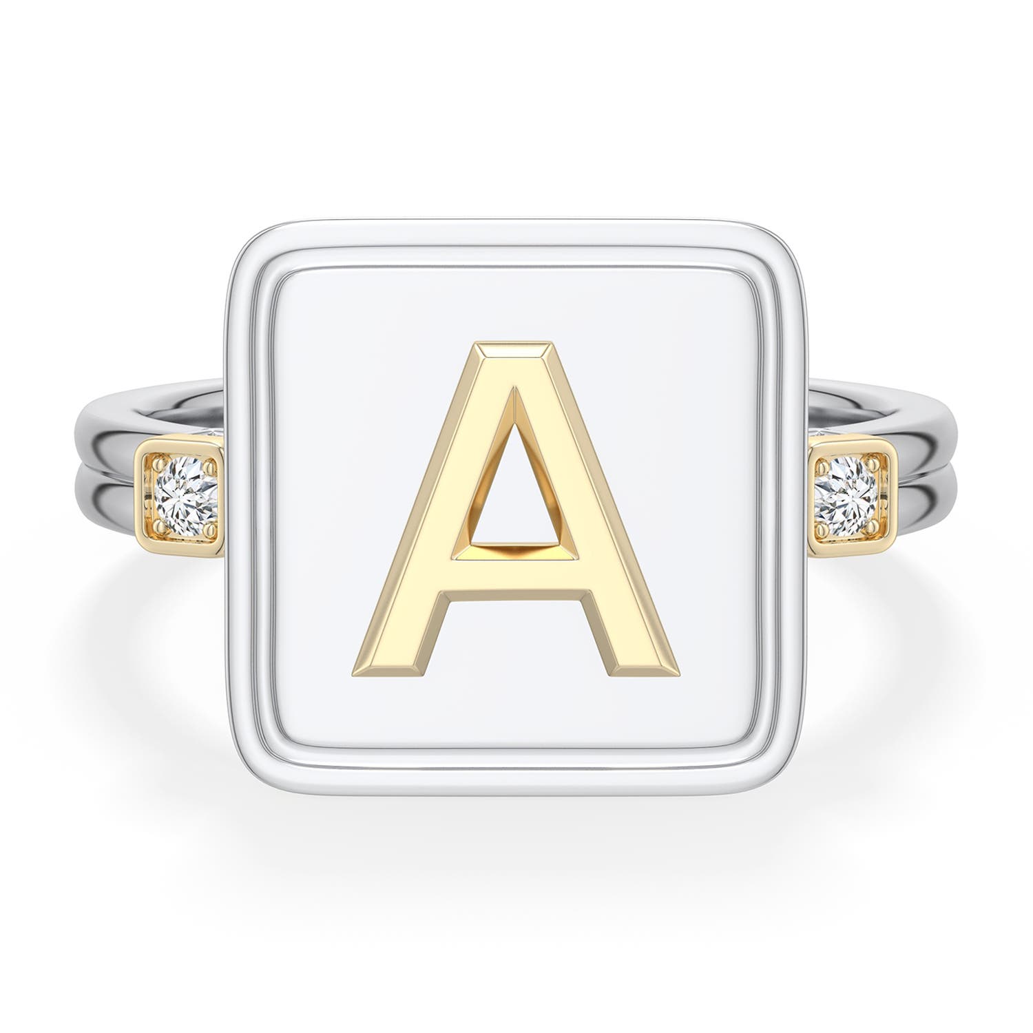 2mm HSI2 Sterling Silver and 18K Yellow Gold Men's Embossed Capital �A� Initial Ring in 999-18K Mixed Metal - main