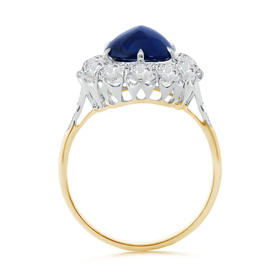 11x8mm AAAA Vintage Style Oval Cabochon Sapphire Ring with Diamond Halo in 18K Yellow Gold product image