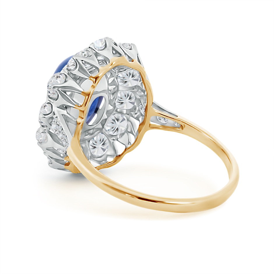 11x8mm AAAA Vintage Style Oval Cabochon Sapphire Ring with Diamond Halo in 18K Yellow Gold product image