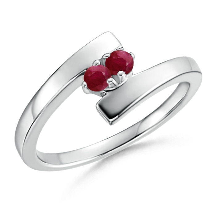 2.7mm A Bypass Round Ruby Two Stone Ring in White Gold 