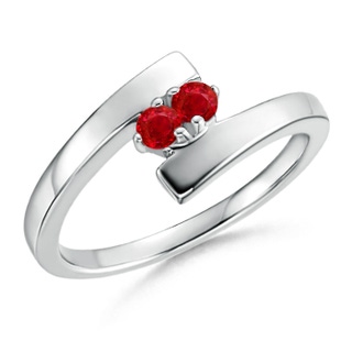 2.7mm AAA Bypass Round Ruby Two Stone Ring in White Gold