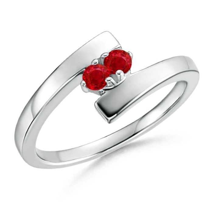 2.7mm AAA Bypass Round Ruby Two Stone Ring in White Gold 