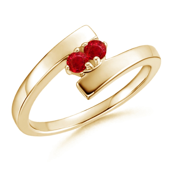2.7mm AAA Bypass Round Ruby Two Stone Ring in Yellow Gold