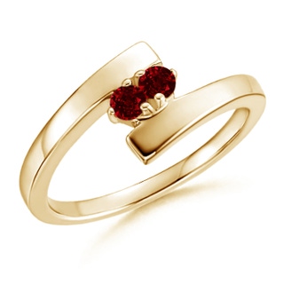 2.7mm AAAA Bypass Round Ruby Two Stone Ring in Yellow Gold