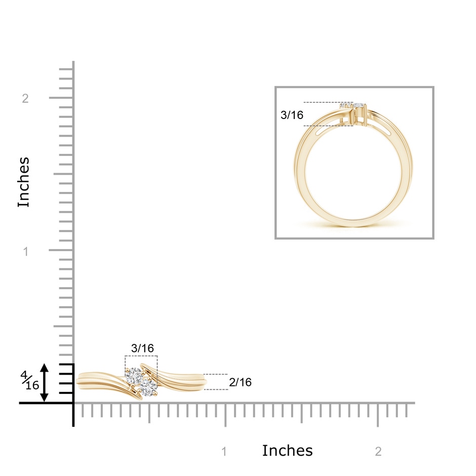 2.7mm HSI2 Round Two Stone Diamond Bypass Ring in Yellow Gold ruler