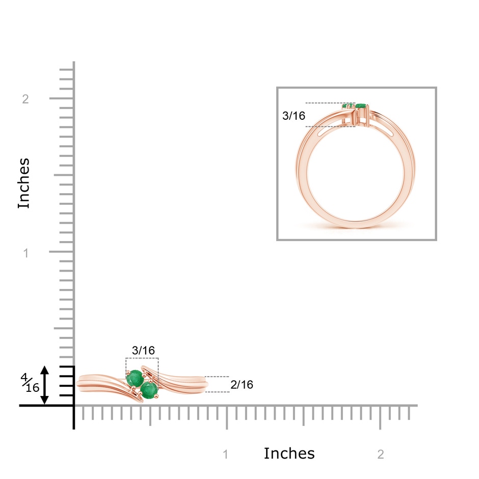 2.7mm A Round Two Stone Emerald Bypass Ring in Rose Gold product image