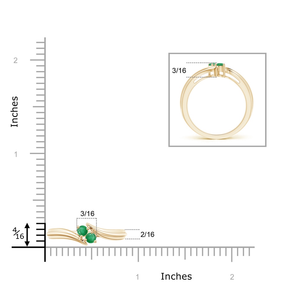 2.7mm A Round Two Stone Emerald Bypass Ring in Yellow Gold product image