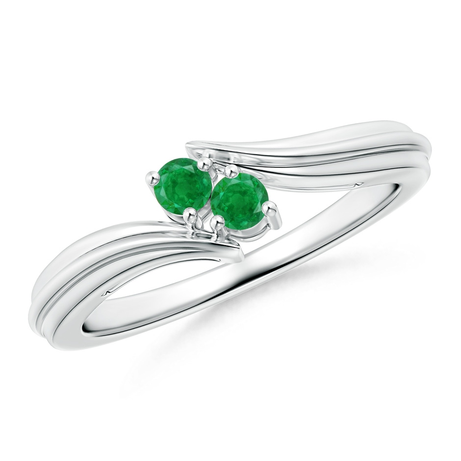 2.7mm AA Round Two Stone Emerald Bypass Ring in White Gold 