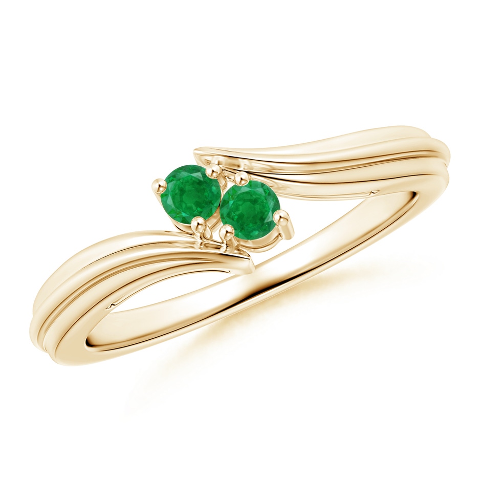 2.7mm AA Round Two Stone Emerald Bypass Ring in Yellow Gold 