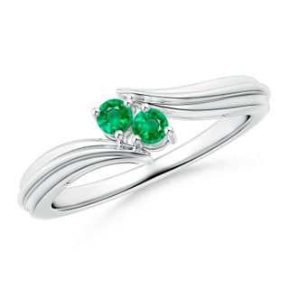 2.7mm AAA Round Two Stone Emerald Bypass Ring in White Gold