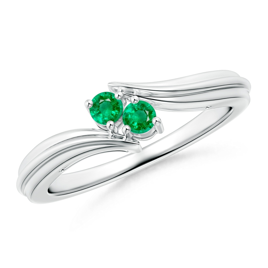 2.7mm AAA Round Two Stone Emerald Bypass Ring in White Gold 