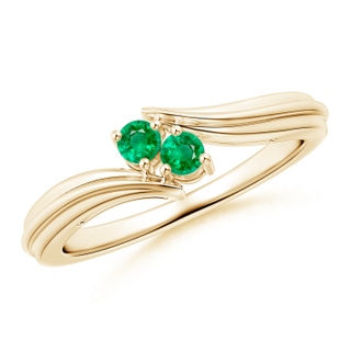 2.7mm AAA Round Two Stone Emerald Bypass Ring in Yellow Gold