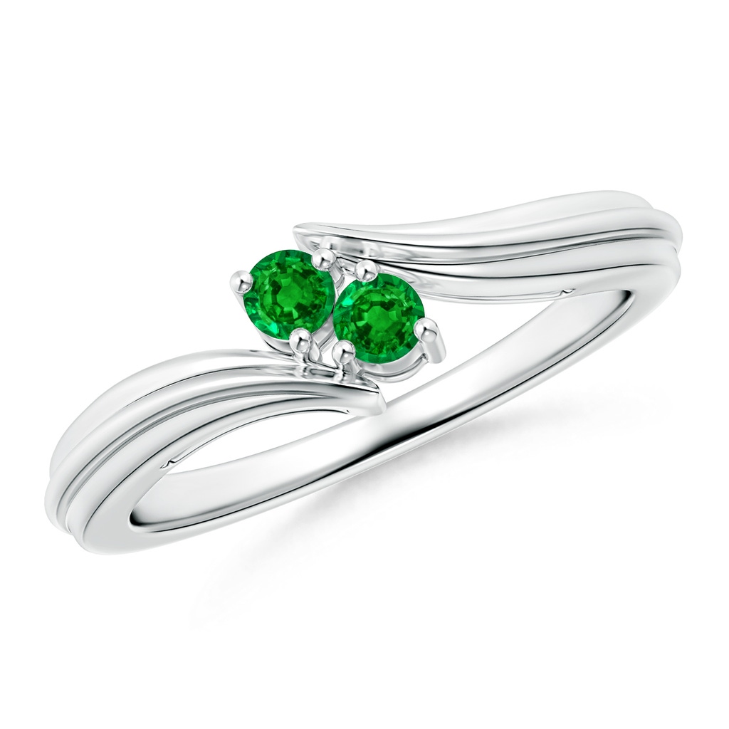2.7mm AAAA Round Two Stone Emerald Bypass Ring in P950 Platinum