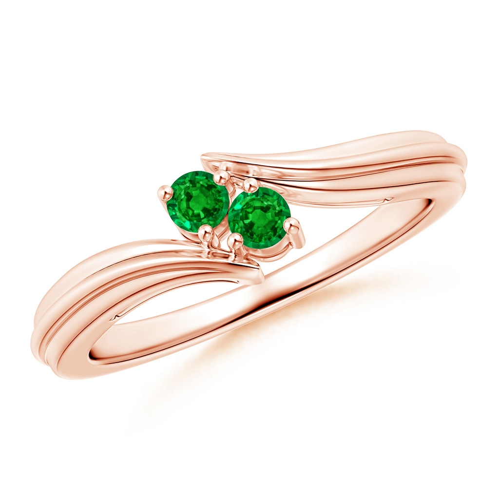 2.7mm AAAA Round Two Stone Emerald Bypass Ring in Rose Gold