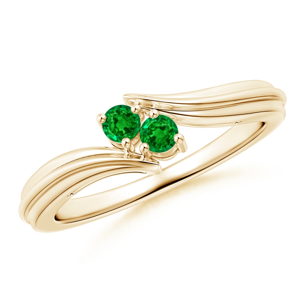 2.7mm AAAA Round Two Stone Emerald Bypass Ring in Yellow Gold 