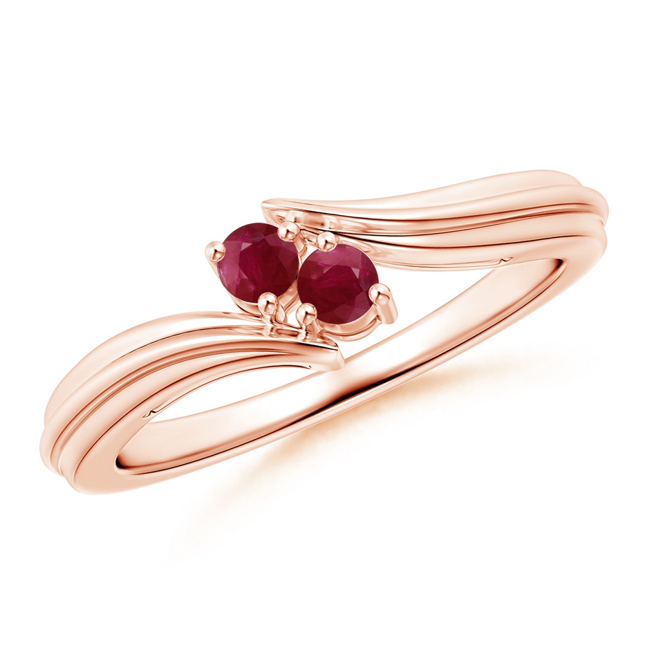2.7mm A Round Two Stone Ruby Bypass Ring in Rose Gold 