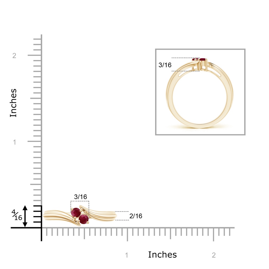 2.7mm A Round Two Stone Ruby Bypass Ring in Yellow Gold product image