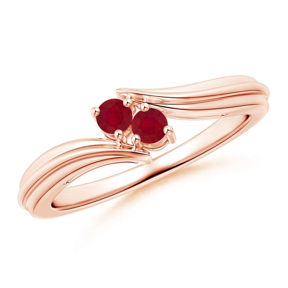 2.7mm AA Round Two Stone Ruby Bypass Ring in Rose Gold 