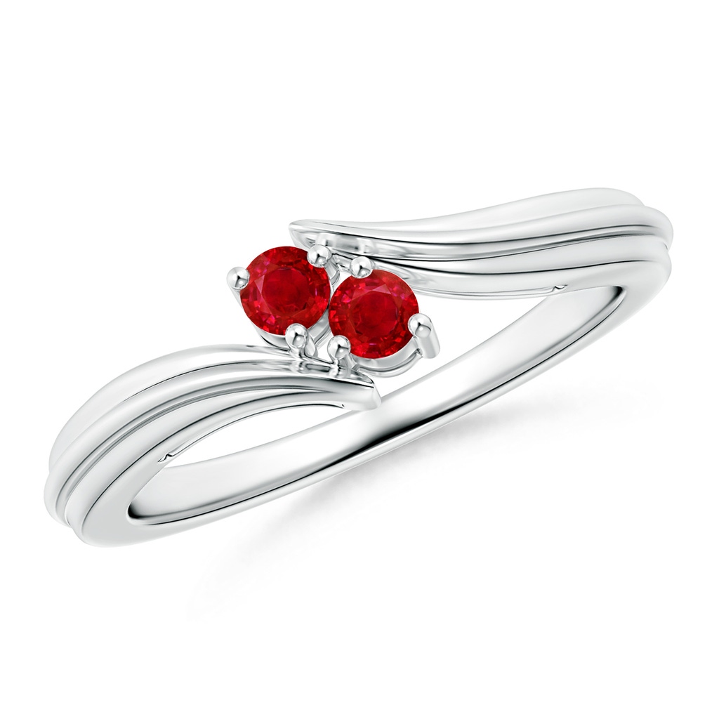 2.7mm AAA Round Two Stone Ruby Bypass Ring in White Gold