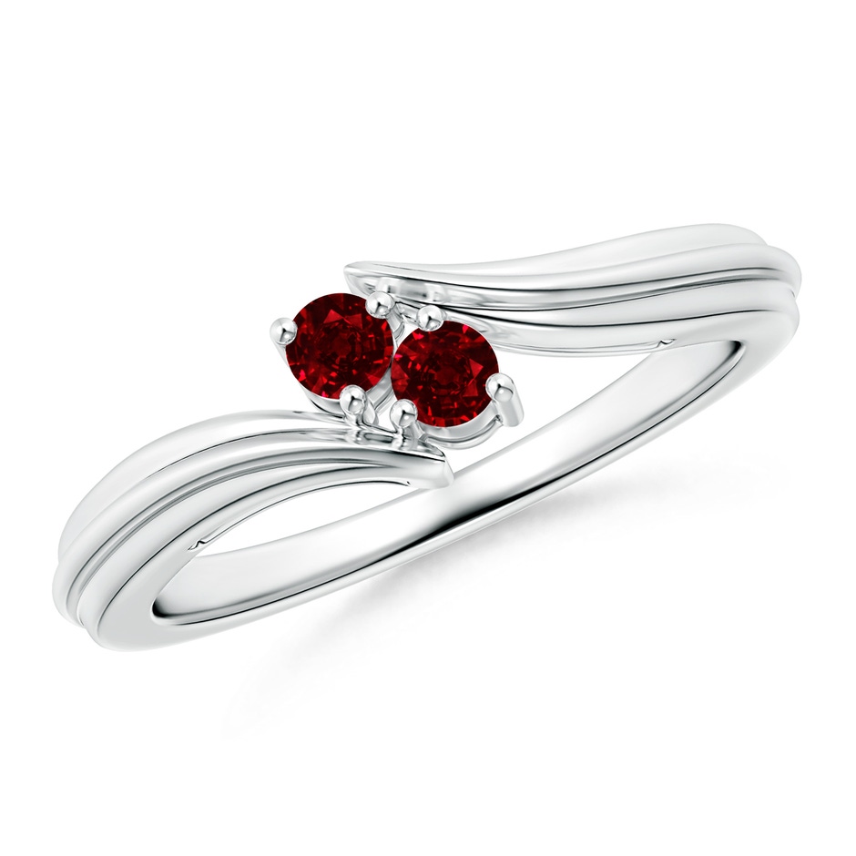 2.7mm AAAA Round Two Stone Ruby Bypass Ring in 9K White Gold 