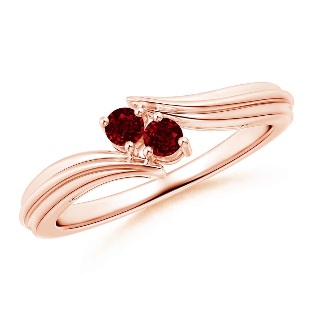 2.7mm AAAA Round Two Stone Ruby Bypass Ring in Rose Gold