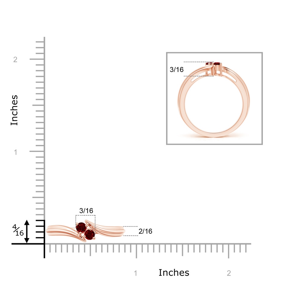 2.7mm AAAA Round Two Stone Ruby Bypass Ring in Rose Gold product image