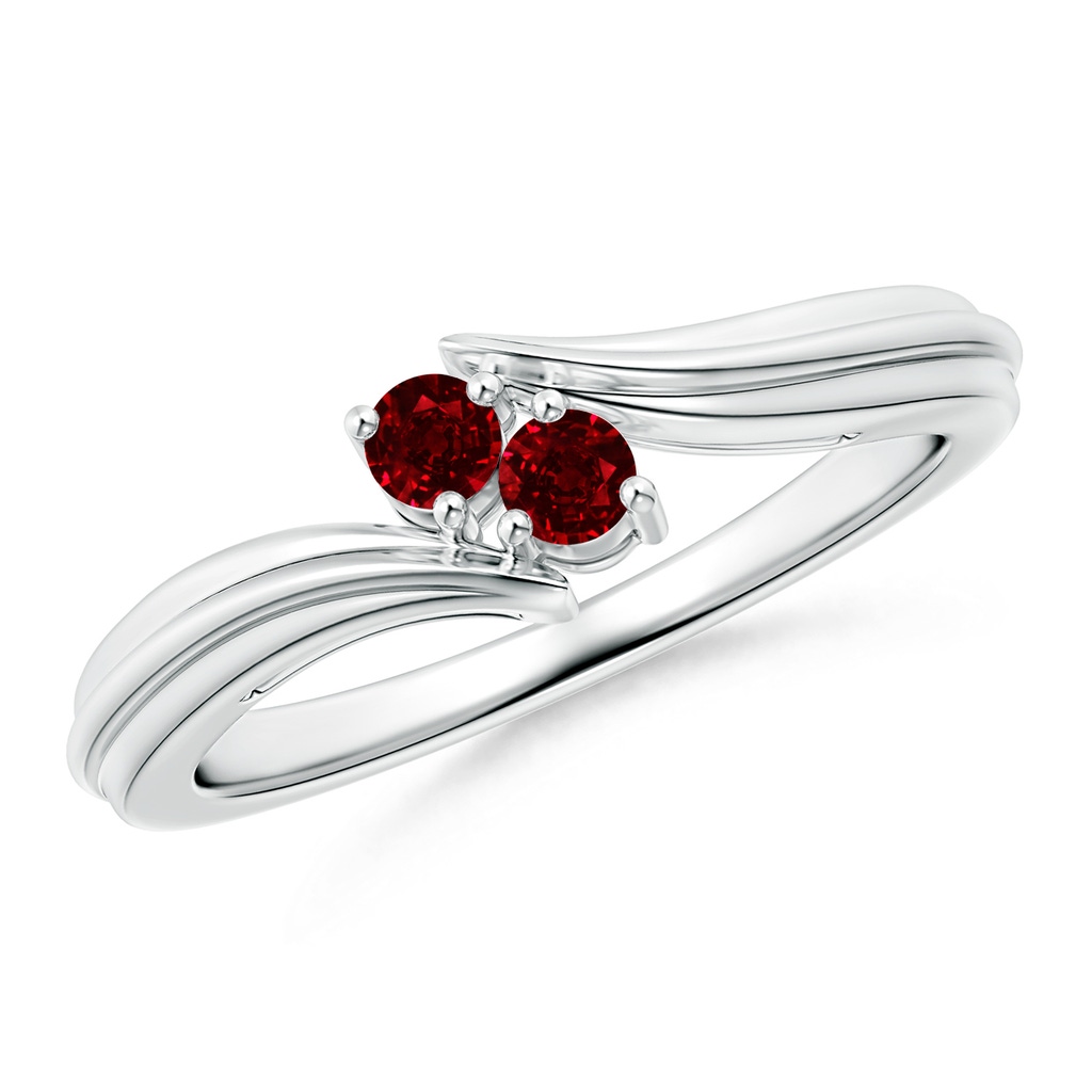 2.7mm AAAA Round Two Stone Ruby Bypass Ring in S999 Silver