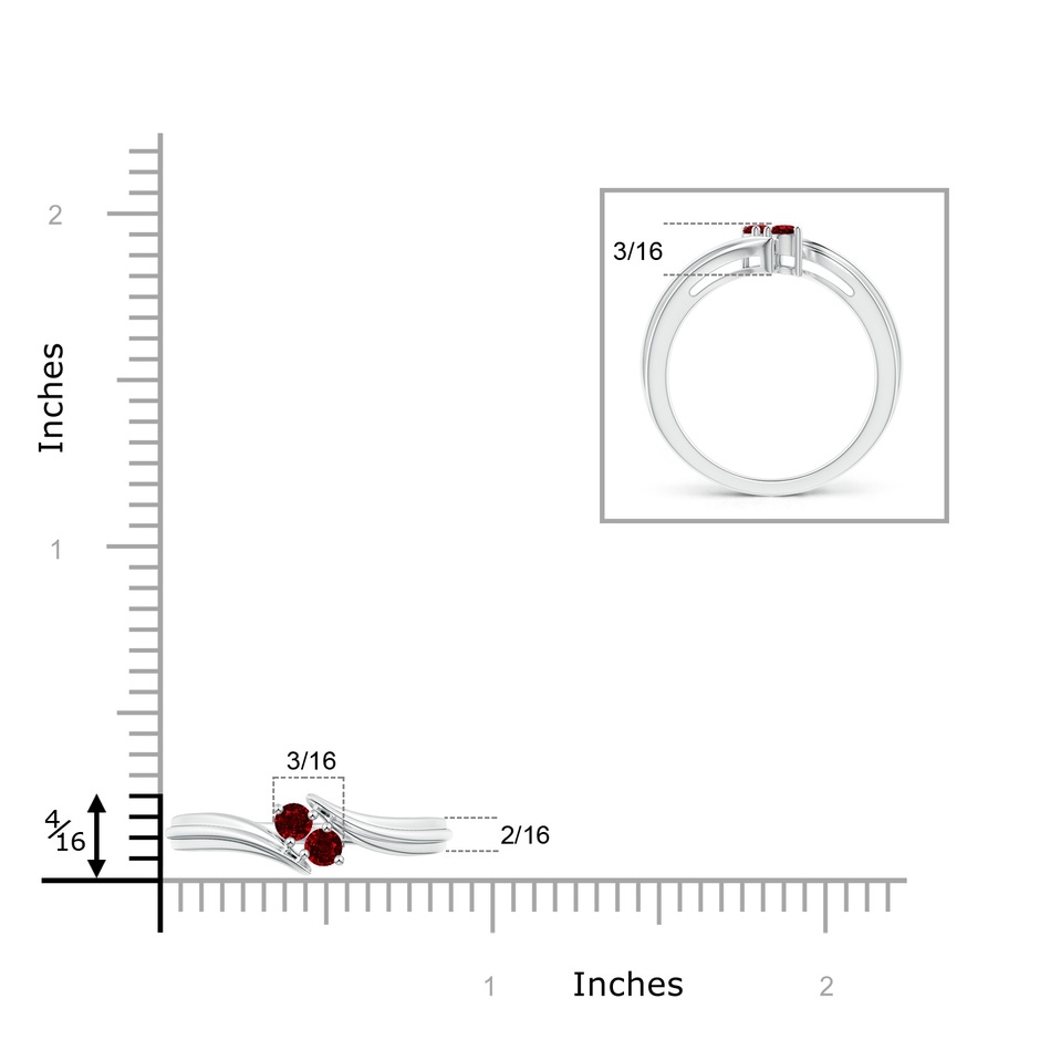 2.7mm AAAA Round Two Stone Ruby Bypass Ring in S999 Silver product image