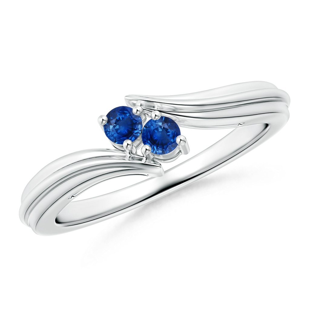 2.7mm AAA Round Two Stone Blue Sapphire Bypass Ring in White Gold