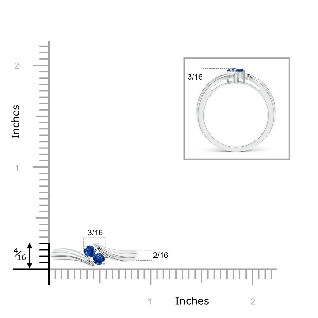 2.7mm AAA Round Two Stone Blue Sapphire Bypass Ring in White Gold Product Image