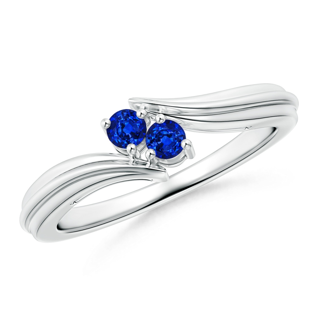 2.7mm AAAA Round Two Stone Blue Sapphire Bypass Ring in White Gold