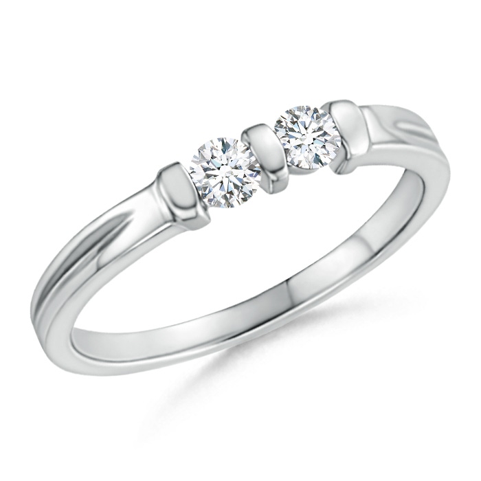 3mm GVS2 Round Two Stone Diamond Ring with Bar Setting in White Gold